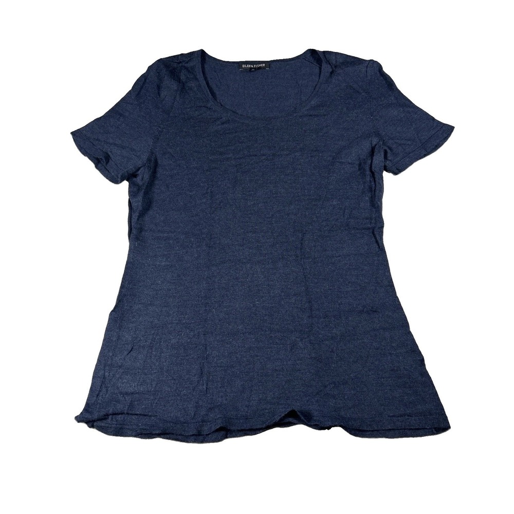 EILEEN FISHER Blue High Low Step Hem Short Sleeve Long Tunic Top X- Small